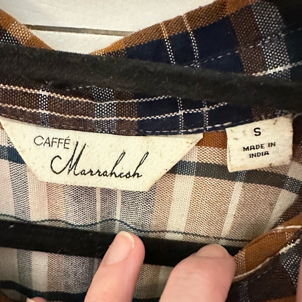 CAFE MARRAKESH S Brown plaid woman 1/2 button long sleeve rayon flannel - Picture 4 of 12